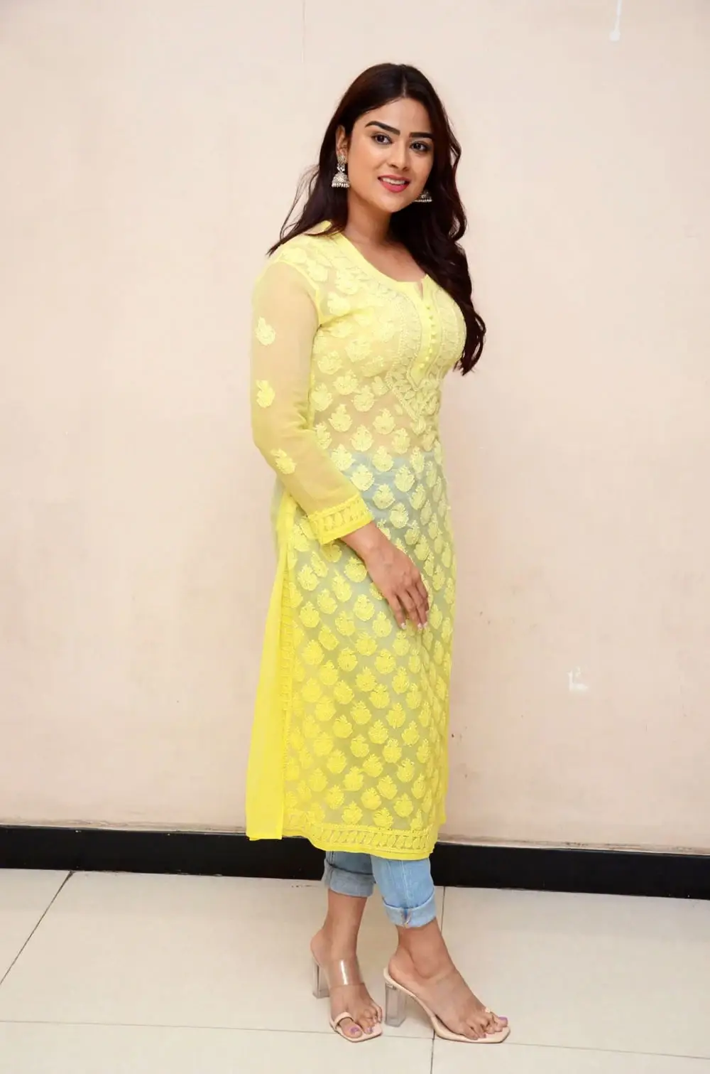 Beautiful Indian Girl Priyanka Sharma in Traditional Lemon Yellow Dress